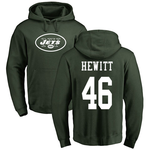 New York Jets Men Green Neville Hewitt Name and Number Logo NFL Football #46 Pullover Hoodie Sweatshirts